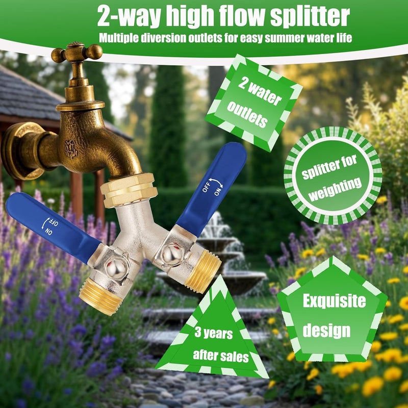 EJW Hose splitter, 2 way hose splitter, Garden hose splitters,Faucet splitters, Outdoor Faucet Splitter, 2 way Hose connector,Brass splitter 3/4” GHT Threads - Image 4